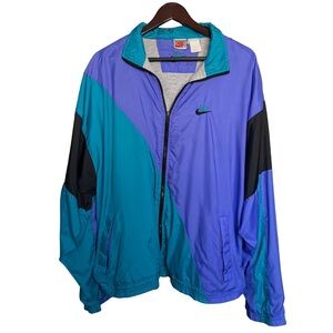Vintage Nike Men's Vibrant Blue and Teal Windbreaker